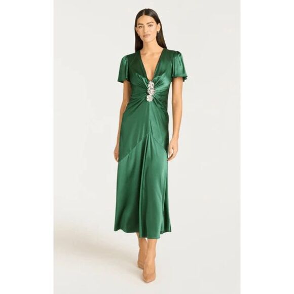 Cinq à Sept Kordyn Bias-Cut Midi-Dress In Forest Fog US 4 $725 - Picture 6 of 14